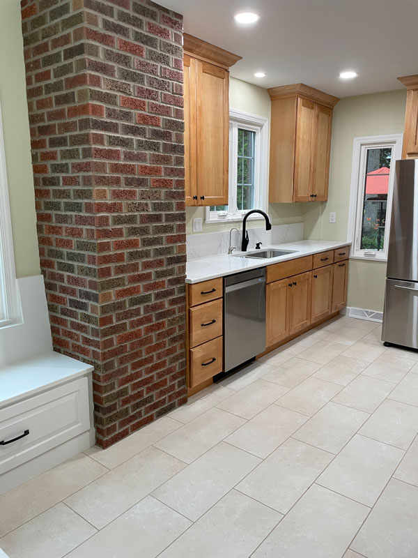 Unique Brick Wall in Remodeled Kitchen