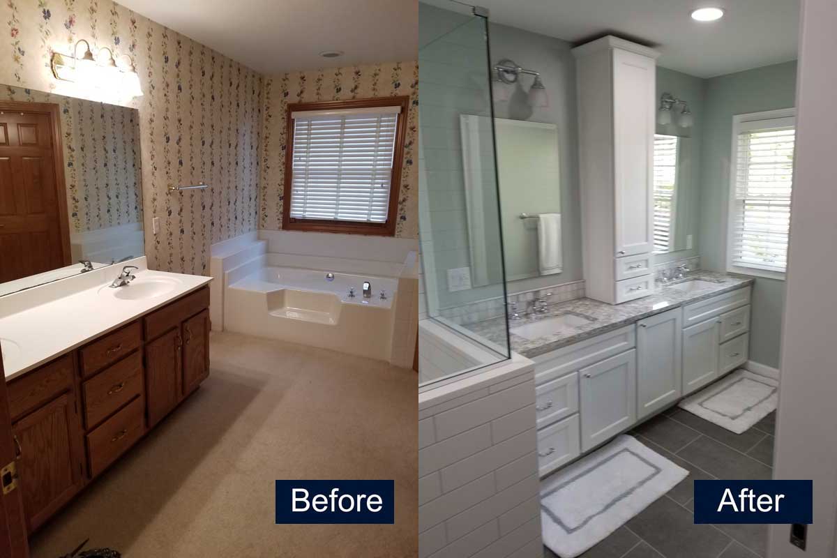 Bathroom Remodel-New vanity, carpet, tub removed Before & After