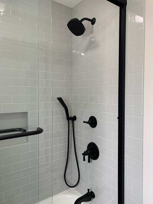 Remodeled shower black and white