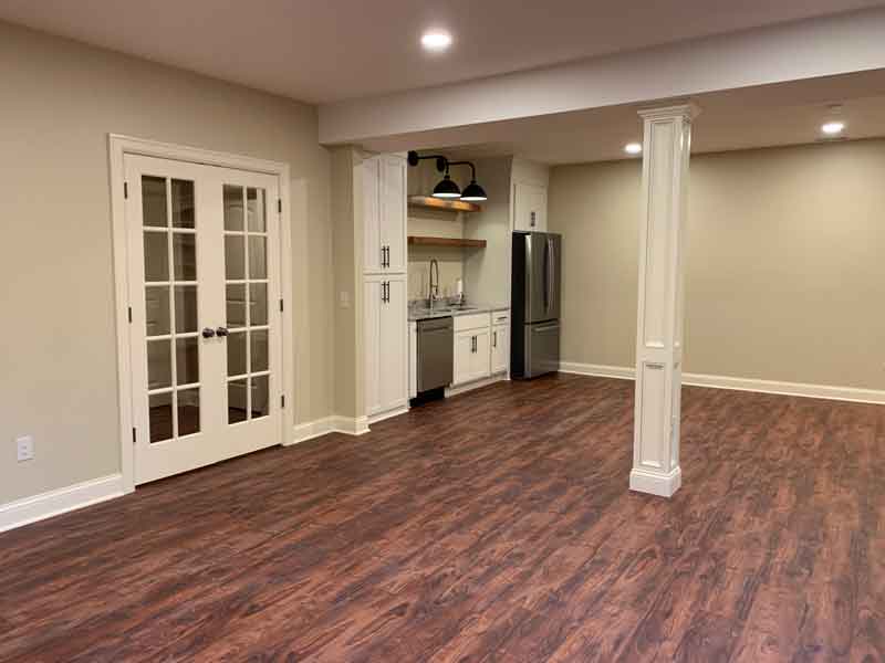 remodeled basement kitchen hardwood floor